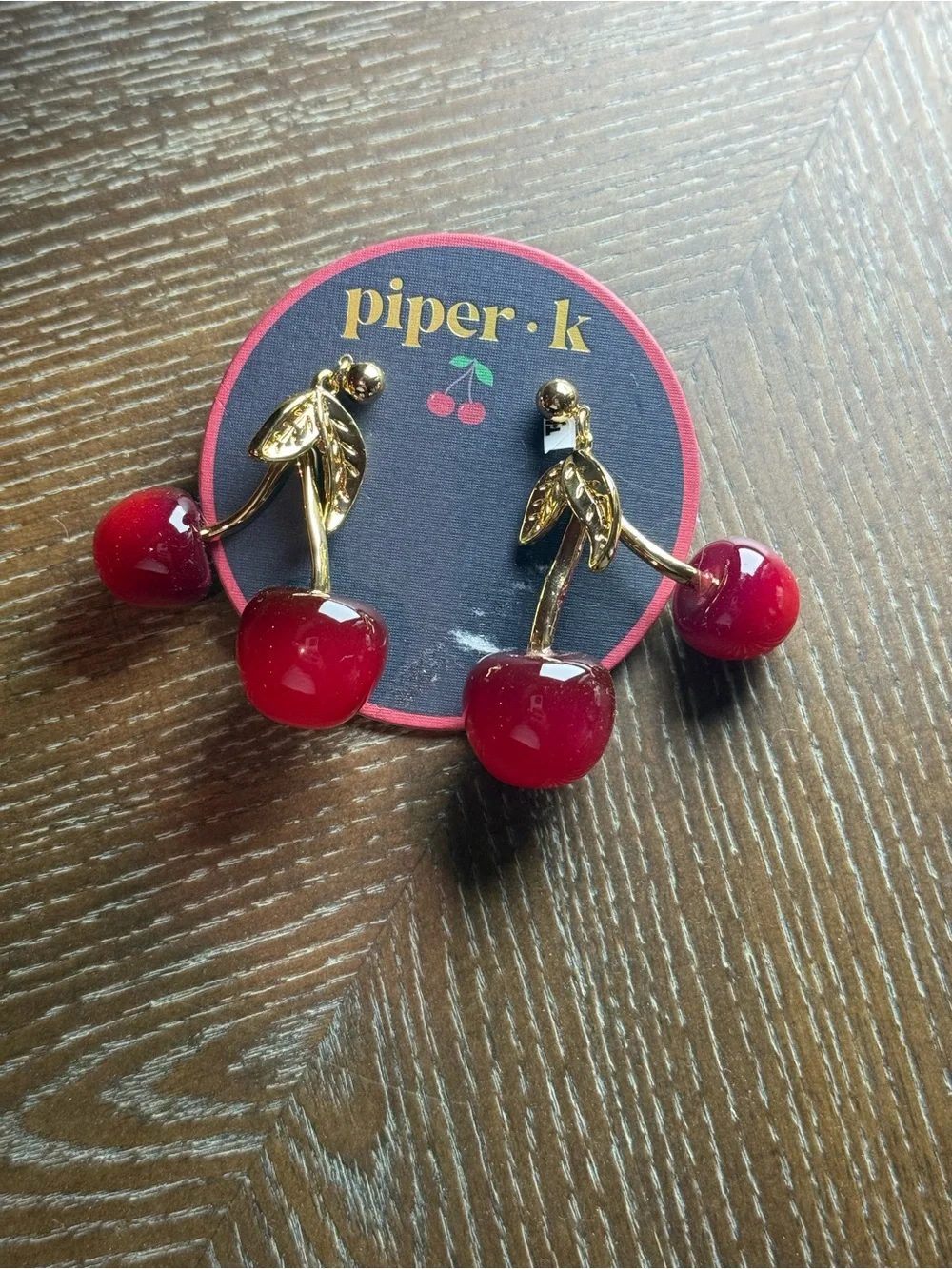 piper•k Gold Cherry Drop Earrings in Red